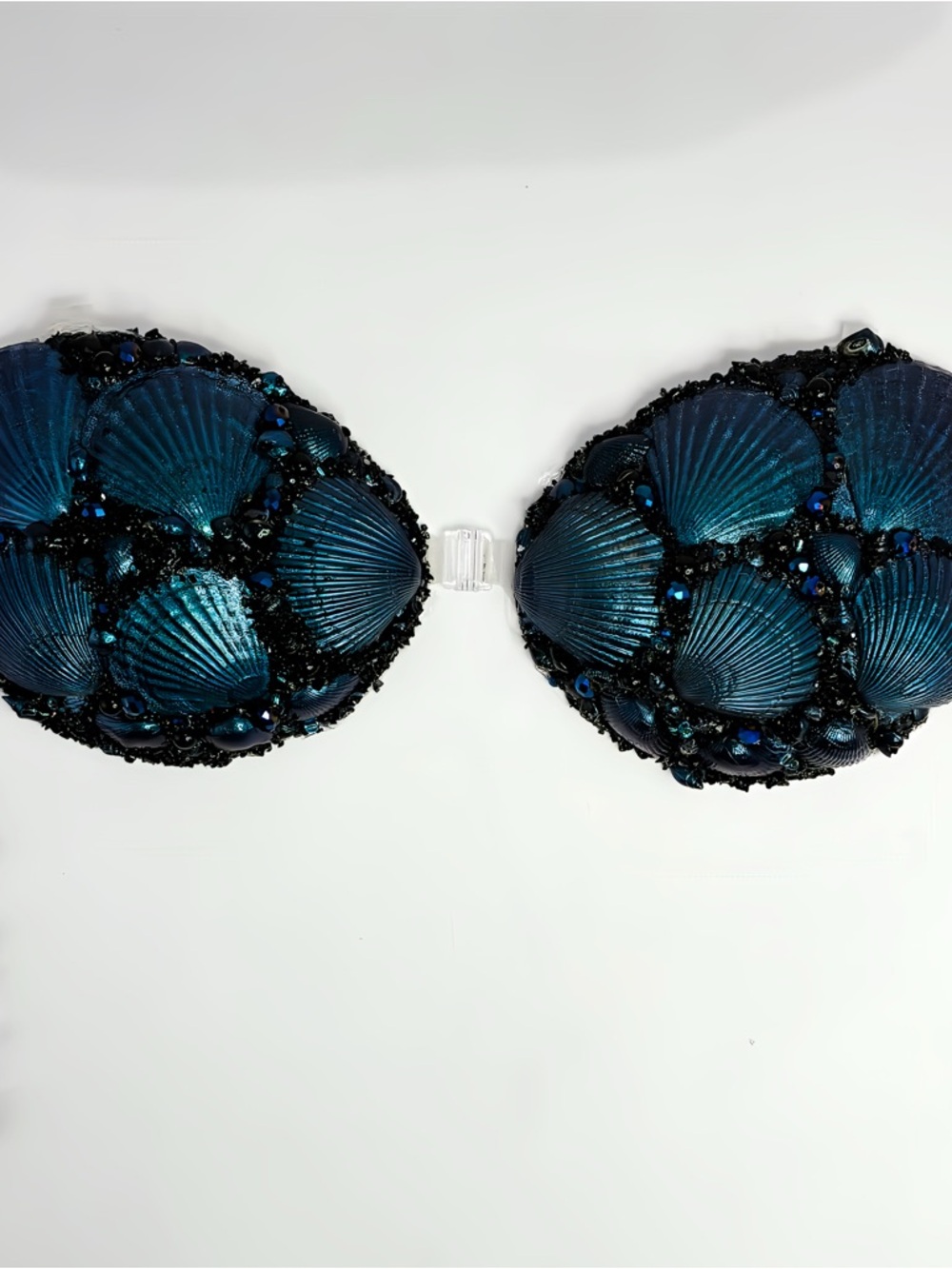 Teal and black Shell Embellished Strapless mermaid top